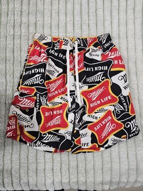 Logo Print Men's Shorts - Red, Black, White Miller Lite